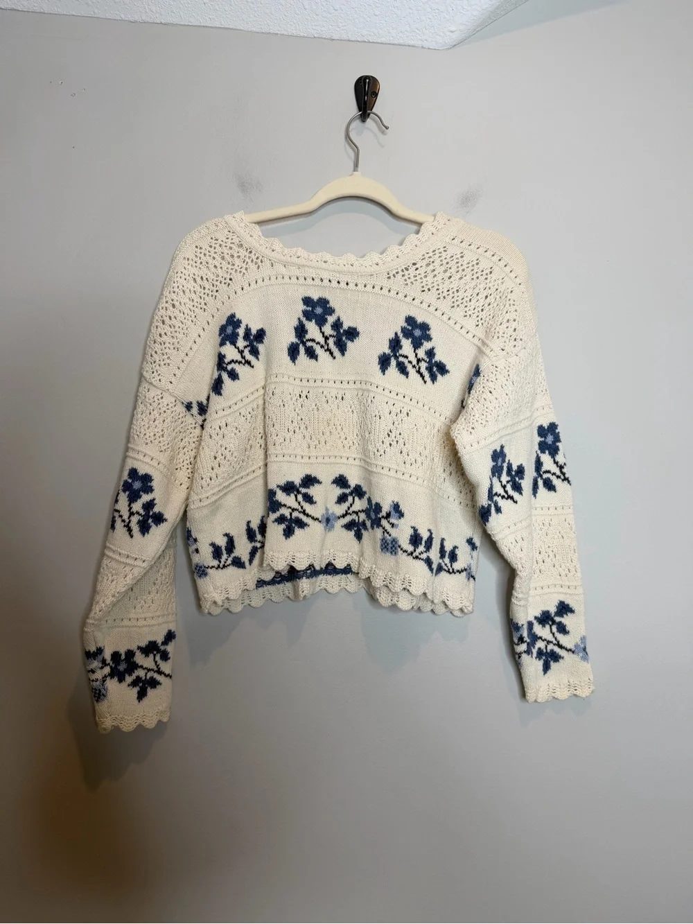 Vintage Absolutely Cotton Floral Crochet Knit Sweater Womens S Cottagecore Boho